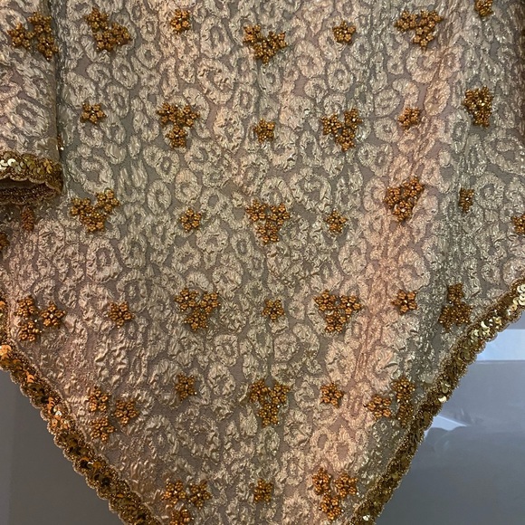 New handmade golden color & crystal beaded fancy scarf wrap - Picture 2 of 11